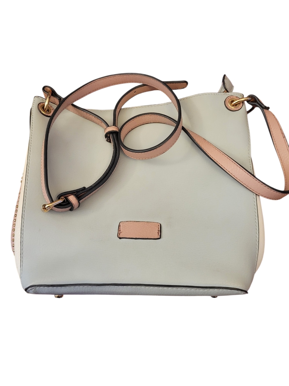 Crossbody Shoulder Bag Pastel‎ Blue And Pink Top Zipper Gold Studding NEW